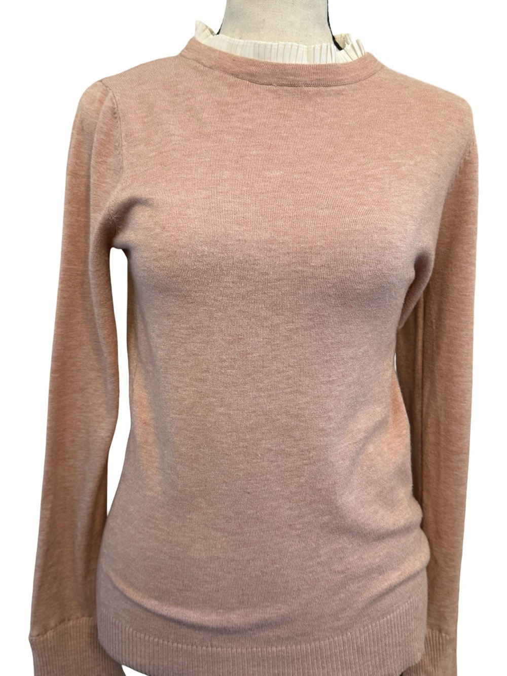 Siani Milano Blush Pink Sweater Pleated Ruffle Collar Cuffs Sz Small